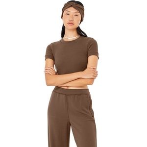 ALO Set - Micro Waffle Crop Tee & Wide Leg Pant